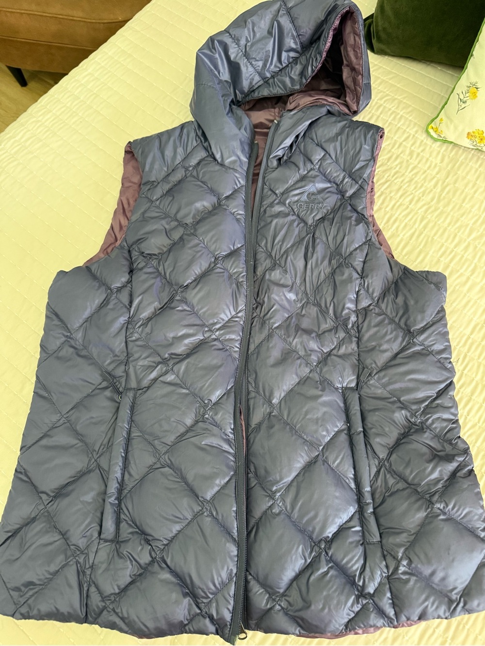 Gerry Weber Quilted Hooded Vest in Gray with Purple Lining